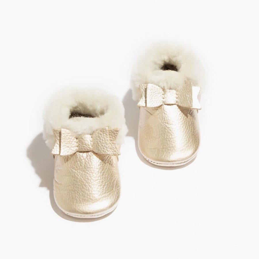 Baby Soft Sole Shearling | Platinum Shearling Bow Baby Shoe