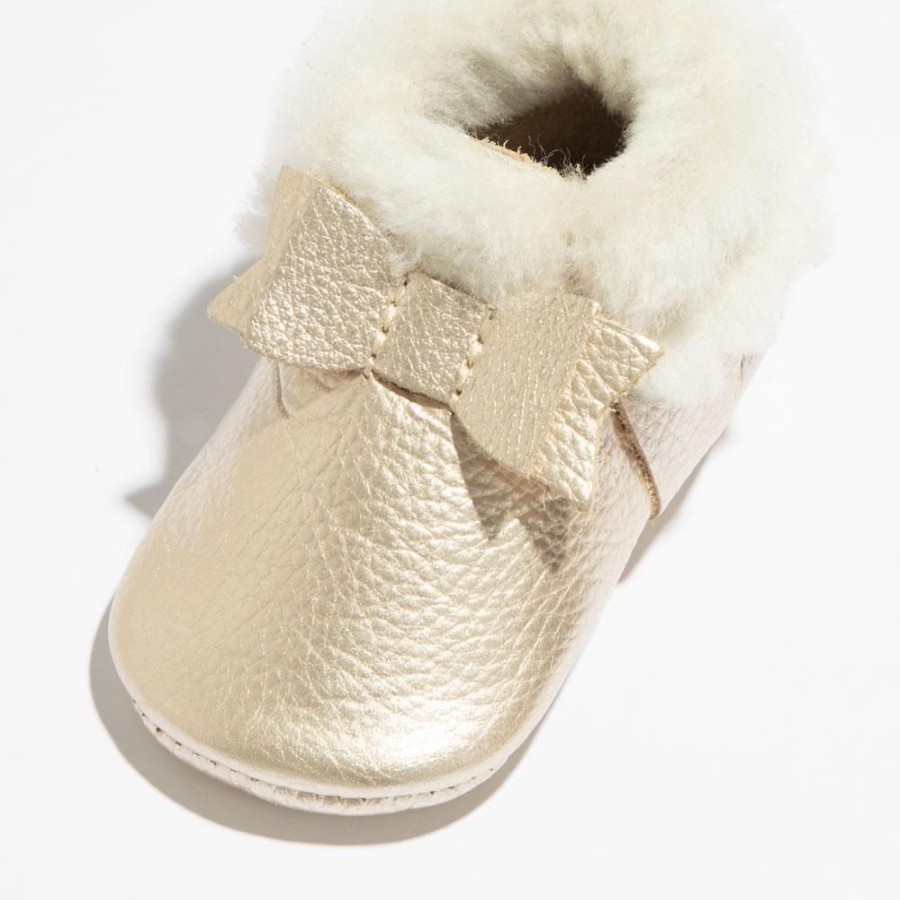 Baby Soft Sole Shearling | Platinum Shearling Bow Baby Shoe