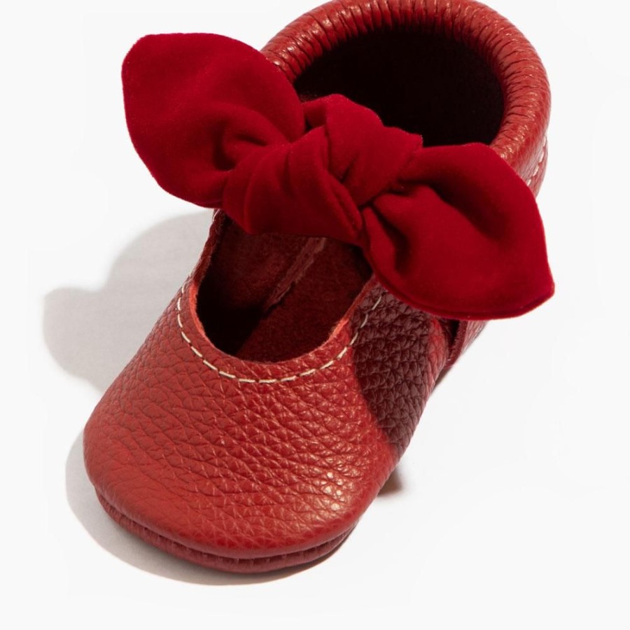 Baby Soft Sole Knotted Bow | Scarlet Velvet Knotted Bow Baby Shoe