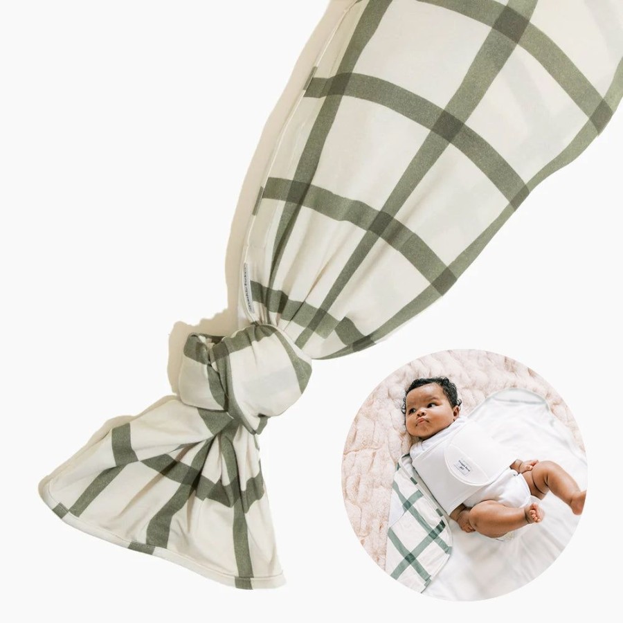 Baby Sleep Swaddle | Sage Windowpane Baby Swaddle Ii | Stretch Swaddle Blanket