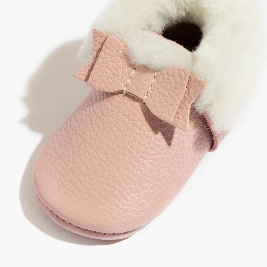 Baby Soft Sole Shearling | Blush Shearling Bow Baby Shoe