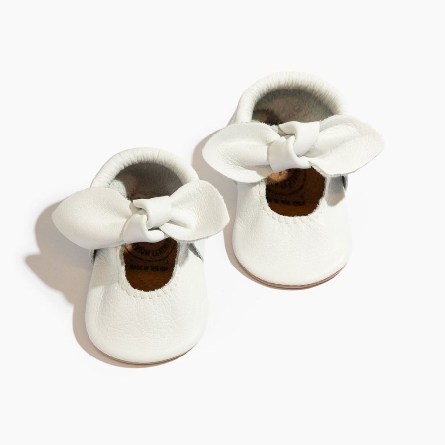 Baby Soft Sole Knotted Bow | Toasted Bright White Knotted Bow Baby Shoe