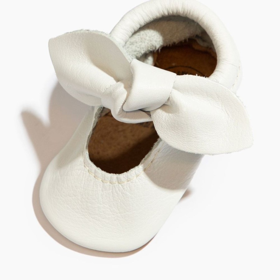 Baby Soft Sole Knotted Bow | Toasted Bright White Knotted Bow Baby Shoe