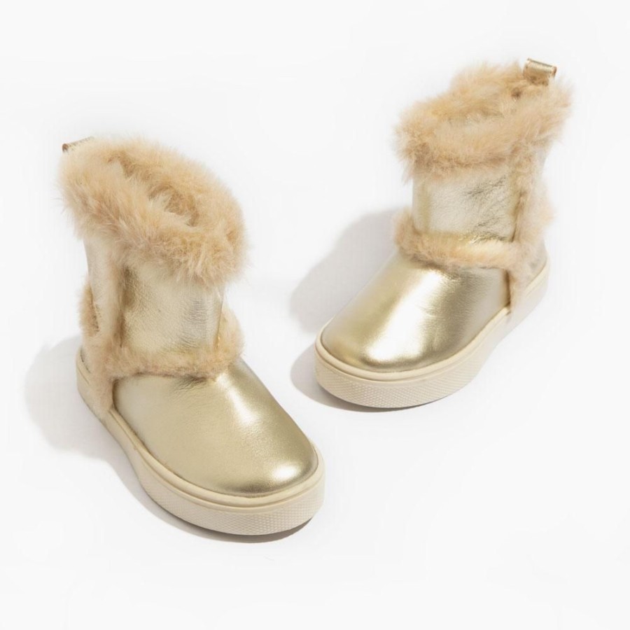 Kids Kids Sneaker Boots | Platinum Gold Leather Juneau Kids Boot | Fur Winter Boots