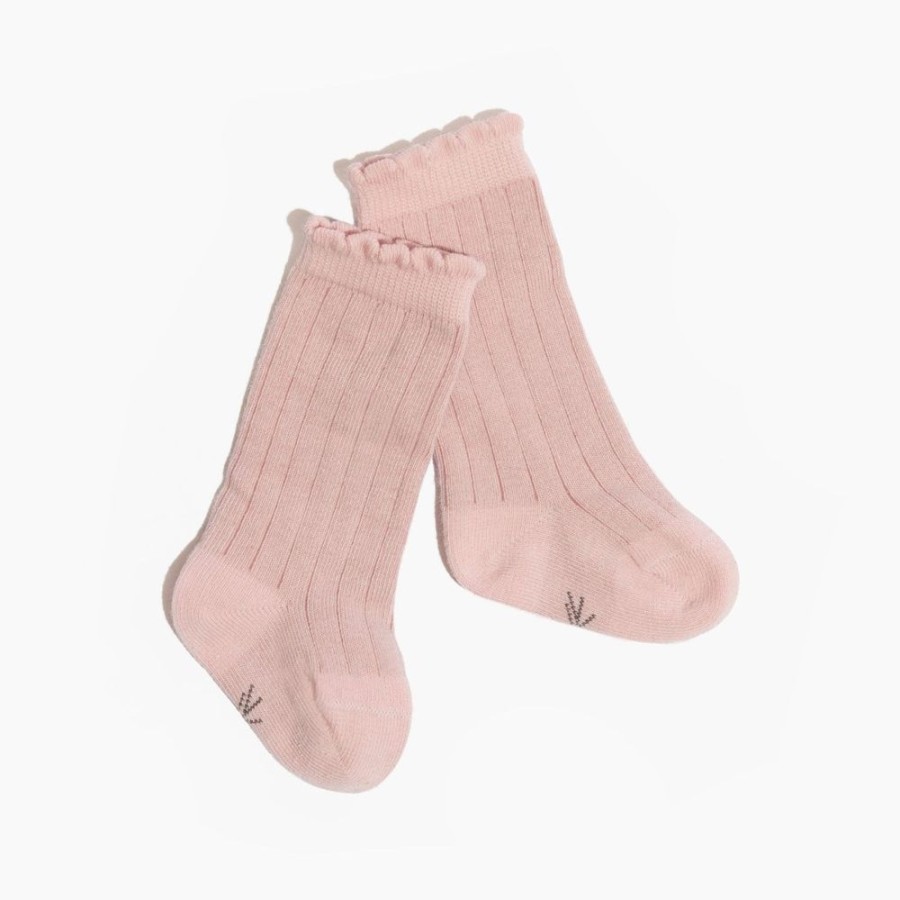 Baby Socks Socks | Blush Scalloped Knee High Sock