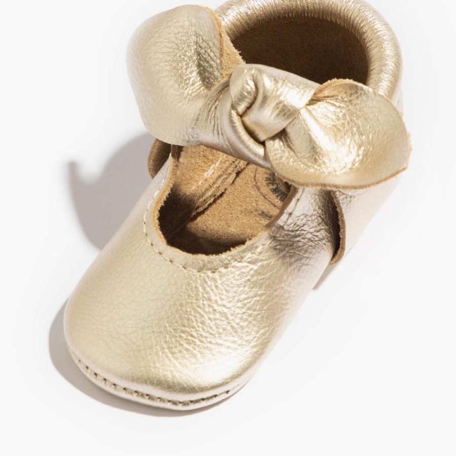 Baby Soft Sole Knotted Bow | Platinum Knotted Bow Baby Moccasins | Designer Baby Girl Shoes