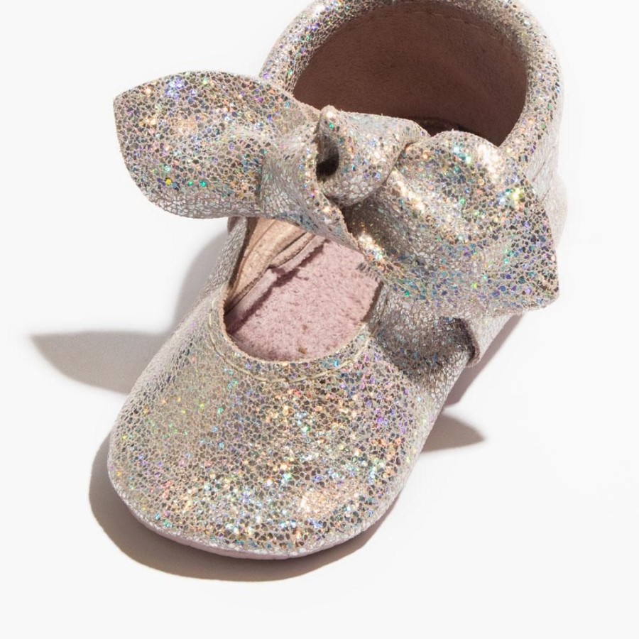 Baby Soft Sole Knotted Bow | Rose Quartz Knotted Bow Mocc Ii | Sparkly Baby Shoes