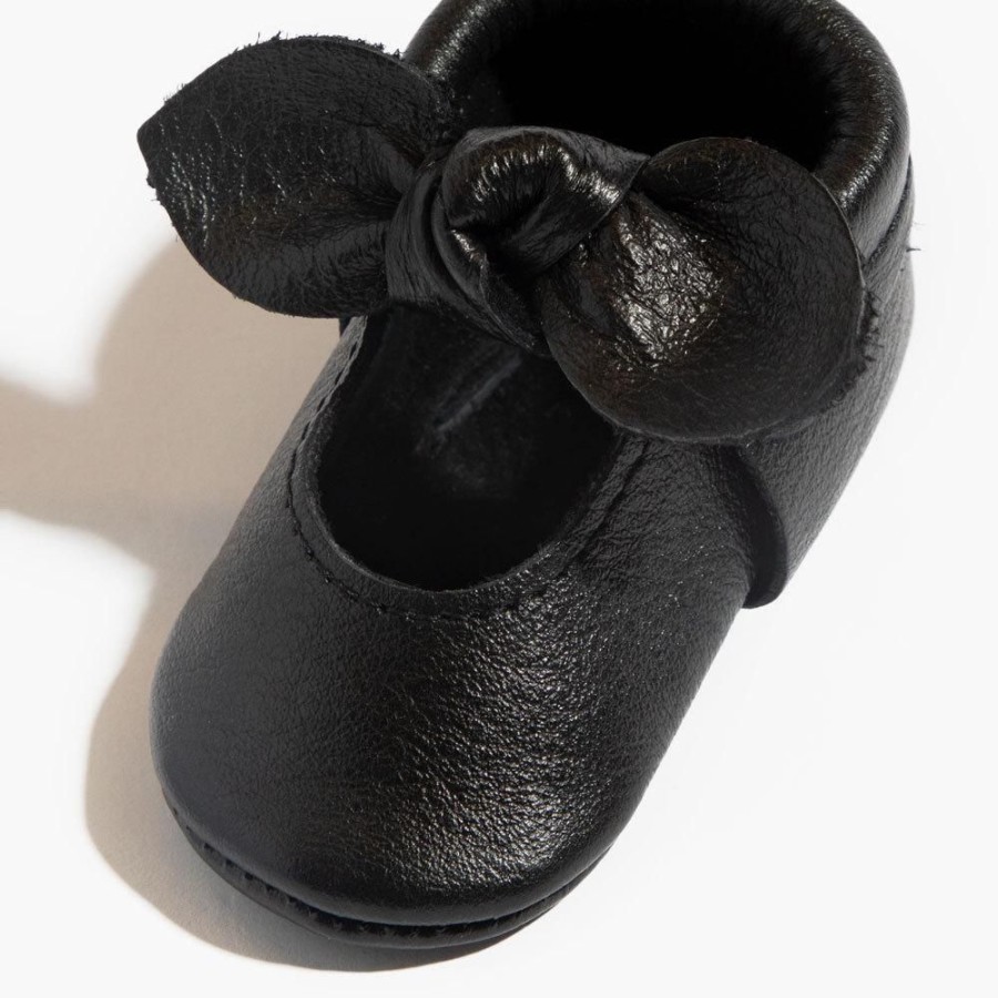 Baby Soft Sole Knotted Bow | Ebony Knotted Bow Baby Shoe