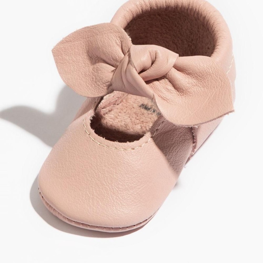 Baby Soft Sole Knotted Bow | Blush Knotted Bow Moccasins | Soft Leather Baby Moccasins